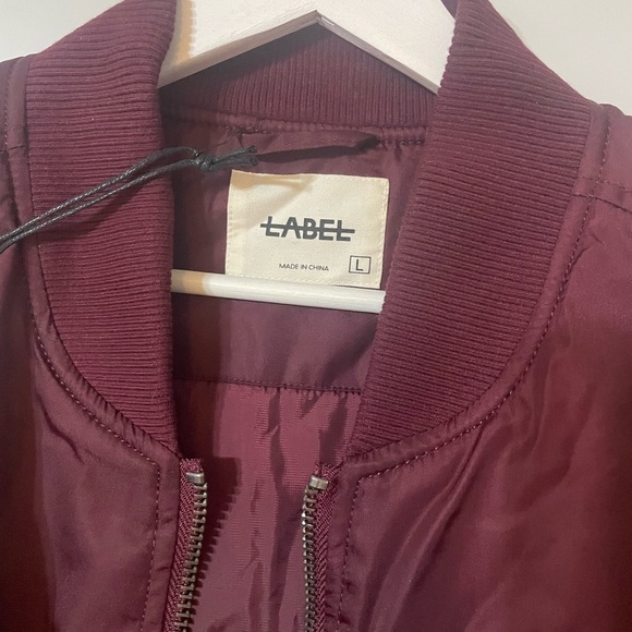 LABEL Unisex Go To Burgundy Bomber Jacket Double Zipper Lots of Pockets - Picture 10 of 13